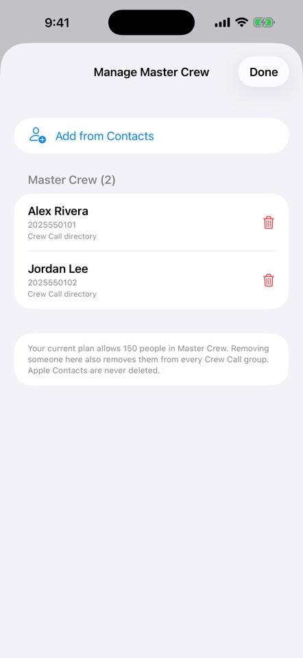 Balloon Crew Call Master Crew list